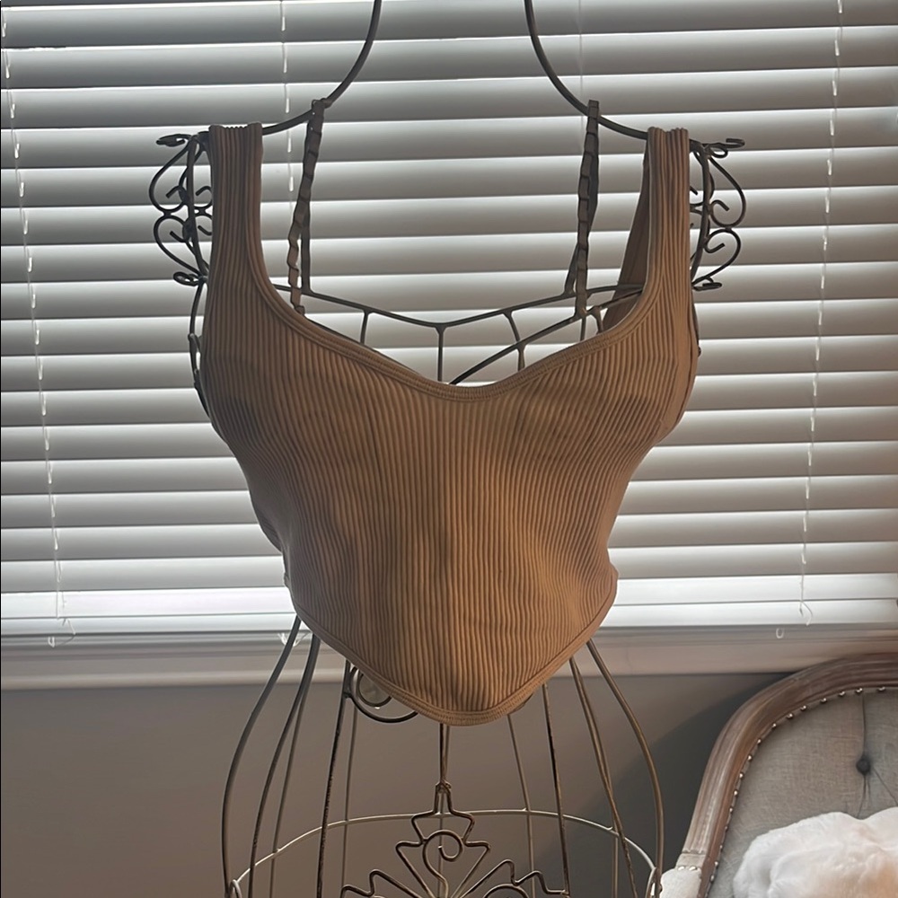 Light Brown Ribbed Women's Top